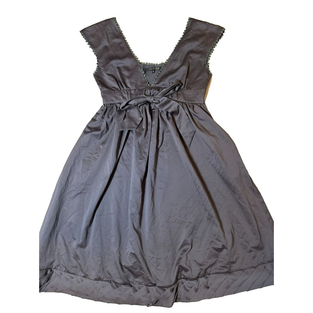 Incity Twee Dress Gray Bow Fit & Flare Pocket Dress Indie Deep V S/M